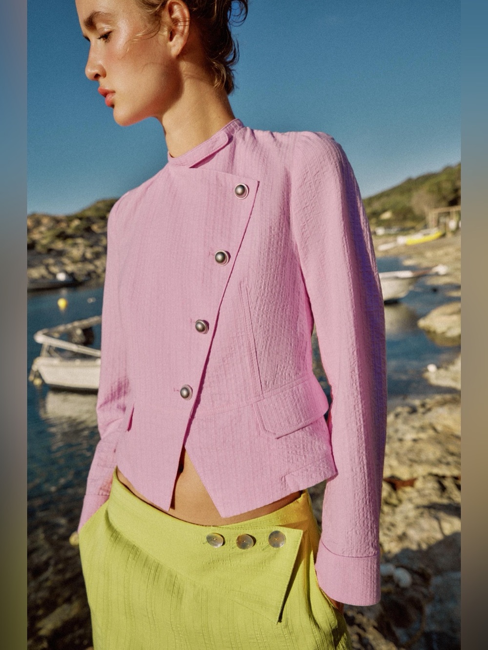 Zara Women’s Pink Asymmetric Button Blazer Jacket